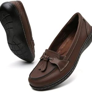 Maichal Loafers for Women Slip On Leather Comfort Rubber Sole Flats Shoes