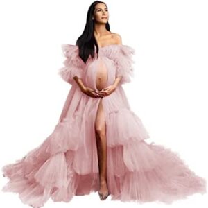 yinyyinhs Long Tulle Robe Sheer Puffy Maternity Photoshoot Dressing Gown YY502