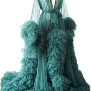 Ladies Dressing Gown Perspective Sheer Long Robe Puffy Tulle Robe Sheer for Maternity Photoshoot