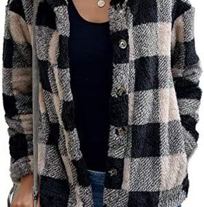 ECOWISH Womens Fleece Jacket Winter Coats Button Down Leopard Lapel Sherpa Outerwear Shacket Jacket