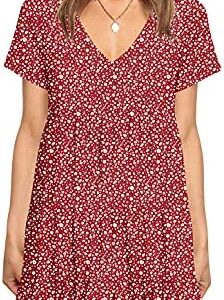 Cosonsen Women's Summer Dresses Casual V-Neck Short Sleeve Ruffle Tunic Dress