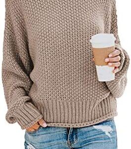 Dokotoo Womens 2022 Winter Fall Solid Turtleneck High Neck Balloon Long Sleeve Sweaters Pullover Outerwear