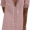 LookbookStore Women's Summer V Neck Casual Short Sleeve Swiss Dot Lace Shift Dress
