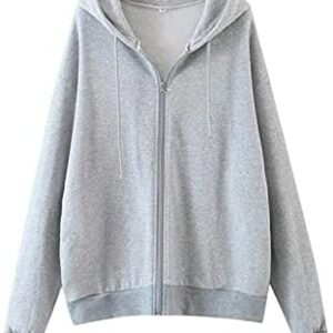 MISSACTIVER Women’s Vintage Solid Drawstring Hoodies Zip Up Oversized E-girl 90s Sweatshirt Basic Jacket With Pockets