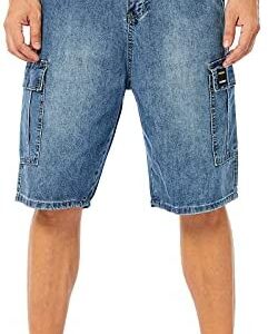 LONGBIDA Men's Loose Fit Denim Cargo Shorts with Multi Pockets