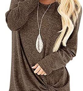 Sieanear Women's Casual Long Sleeve T-Shirt Tops Twist Knot Front Tunics