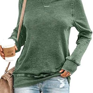 SENSERISE Womens Casual Crewneck Sweatshirt Short/Long Sleeve Solid Color Shirt Soft Lightweight Loose Tops