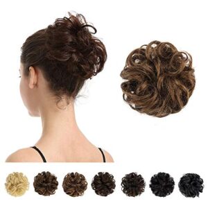 100% Human Hair Bun, BARSDAR Messy Bun Scrunchies Ponytail Extensions Curly Hair Bun Hair Piece for Women/Kids Tousled Updo Donut Chignons(6# Medium Chestnut Brown)