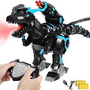 Multi-Functional Remote Dragon Toy with Mist Spray, Soft Bullets Shooting, Interactive Electric Fire Breathing Dragon with Programming, Intelligent Walking T-rex Dinosaur Robot Toy Gift for Kids