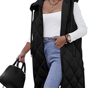 Yousify Womens Long Vest Puffer Jacket Long Quilted Vest Sleeveless Hooded Winter Outerwear with Pockets