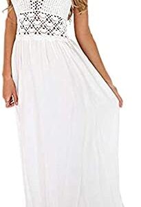 LILBETTER Women's Beach Crochet Backless Bohemian Halter Maxi Long Dress