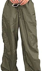 WOBONIU Women Low Waist Baggy Cargo Pants Indie Aesthetic Drawstring Loose Pocket Jogger Trousers Hippie Punk Streetwear