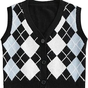 ZAFUL Women's Pullover Argyle Plaid Sweater Vest Houndstooth Knitted Sleeveless Sweater Preppy Style Vintage Knitwear Top