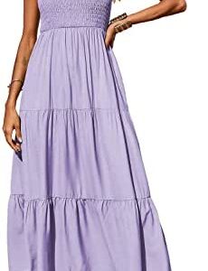 PRETTYGARDEN Women's Summer Maxi Dress Casual Boho Sleeveless Spaghetti Strap Smocked Tiered Long Beach Sun Dresses