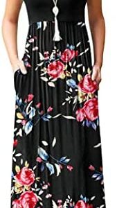 AUSELILY Women Short Sleeve Loose Plain Casual Long Maxi Dresses with Pockets