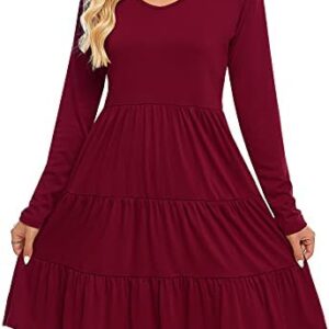 Lyrur Womens Fall Dress Wedding Guest Elegant Long Sleeve Flowy Tiered Ruffled Casual Party Black Midi Dresses