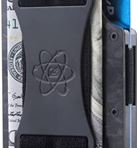 ROSSM Slim RFID Blocking Minimalist Wallet for Men - Thin Front Pocket Wallet with Metal Cash Strap and Money Clip - Forged Carbon Fiber Ember/Pacific AirTag