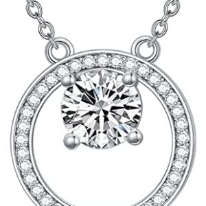 WTYIM Circle Necklace for Women 18k Gold Plated Sliver Circle Pendant Necklace with 1ct D Color Moissanite Diamond, Circle Necklace Jewelry Gift for Her, 18+2 Inch