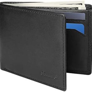 Slim Wallet for Men -Thin Bifold Genuine Leather RFID Blocking Minimalist Stylish Front Pocket Mens Wallets (A. Charcoal black-ID)