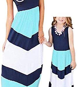 Summer Cute Mommy and Me Boho Striped Chevron Maxi Dresses
