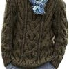 Men's Turtleneck Pullover Sweaters Knitted Long Sleeve Cable Twisted Knit Warm Winter Casual Sweater