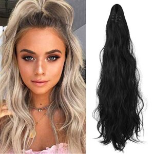 SEIKEA 30'' Ponytail Extension Claw Clip On Long Wavy Curly Hairpiece Jaw Clip in Pony Tail Synthetic Hair Extensions Color Black