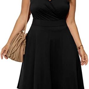 POSESHE Womens Plus Size Dresses Sleeveless Wrap V-Neck Sundress Casual Summer Wedding Guest Cocktail Dress with Pockets