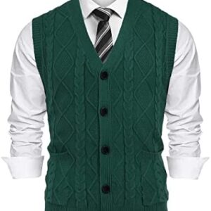 COOFANDY Men's V-Neck Sweater Vest Cable Knit Silm Fit Sleeveless Casual Button Cardigan Vest