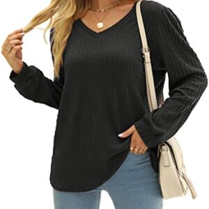 WIHOLL Womens Tops Long Sleeve V Neck Lightweight Comfy Sweaters