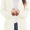 MEROKEETY Women's Long Sleeve Cable Knit Cardigan Sweaters Open Front Fall Outwear with Pockets