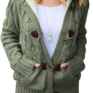 Aleumdr Womens Hooded Cardigans Casual Long Sleeve Button Up Cable Knit Sweater Coat Outwear with Pockets S-XXL