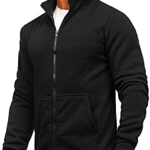 Men's Track Jackets Black Lightweight Sweatshirts Full Zip Up Mock Neck Long Sleeve Tops with Pocket