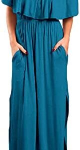 VERABENDI Women's Off Shoulder Summer Casual Long Ruffle Beach Maxi Dress with Pockets
