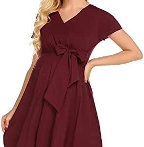 Ekouaer Womens Wrap Maternity Dress Tie Front Labor and Delivery Gown for Baby Shower or Casual Wear