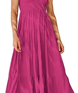 ANRABESS Women's Summer Sleevelesss Smocked Sundress Boho Ruffle Tiered Swing A Line Beach Midi Dress with Pockets