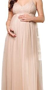 Ever-Pretty Women's Spaghetti Straps Sequin Bodice Mesh A Line Ruched Maxi Maternity Dress 20858
