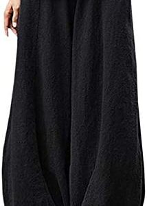 Hongsui Women's Casual Cotton Linen Baggy Pants with Elastic Waist Pleated Relax Fit Trousers