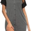 Ekouaer Women's Nightgown Short Sleeves Nightshirt V-Neck Sleepwear Button Down Pajama Dress