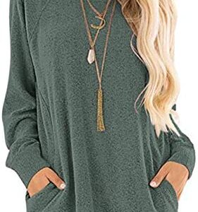 AUSELILY Women's Long Sleeve Round Neck Casual T Shirts Blouses Sweatshirts Tunic Tops with Pocket