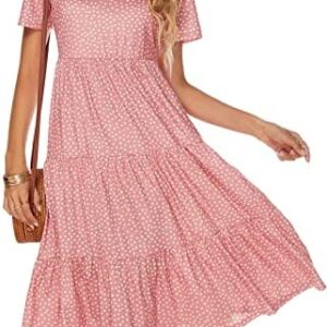 Berydress Women's Casual Summer Tiered Midi Dress Short Sleeve V-Neck Loose Cotton Ruffle Babydoll Dress Boho Sundress