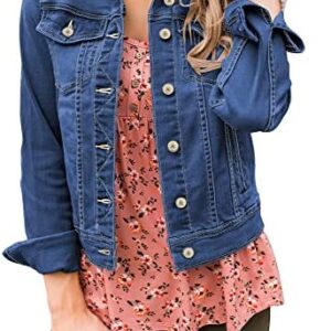 GRAPENT Women's Basic Button Down Long Sleeve Stretchy Jean Trucker Denim Jacket