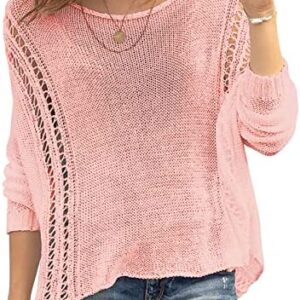 R.gallica Women's Crew Neck Sweater Loose Drop Shoulder Batwing Sleeve Knit Pullover Casual Solid Color Tops