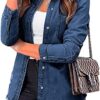 lulvamia Womens Denim Jacket Distressed Button Down Jean Shirt For Women Ripped Shacket Coat