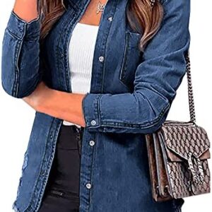 lulvamia Womens Denim Jacket Distressed Button Down Jean Shirt For Women Ripped Shacket Coat