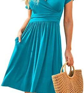 LILBETTER Women's Summer Casual Short Sleeve V-Neck Short Party Dress with Pockets