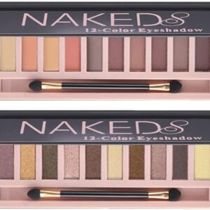 2 Pack 12 Colors Makeup Naked Eyeshadow Palette Natural Nude Matte Shimmer Glitter Pigment Eye Shadow Pallete Set Waterproof Smokey Professional Beauty Makeup Kit BestLand (2 PCS)