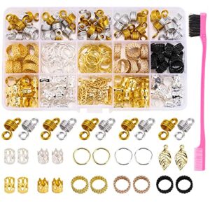 200 Pcs Loc Hair Jewelry for Braids, Metal Gold and Silver Hair Charms for Women, Hair Beads Rings Cuffs Dreadlocks Accessories Decoration