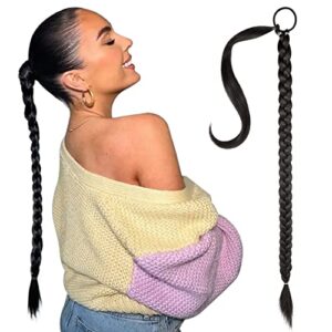 28 Inch Ponytail Extension Long Braided Ponytail Extension with Hair Tie Straight Wrap Around Hair Extensions Ponytail Natural Soft Synthetic Hair Piece for Women Daily Wear