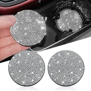 2pcs Bling Car Cup Holder Coaster, 2.75 inch Anti-Slip Shockproof Universal Fashion Vehicle Car Coasters Insert Bling Crystal Rhinestone Auto Automotive Interior Accessories for Women (2 pcs, White)