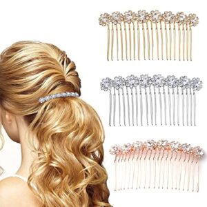 3 Pieces Bridal Crystal Hair Combs Headpiece Jewelry Rhinestone Pearl Flower Crystal Hair Clips Handmade Wedding Hair Accessories For Women Girls